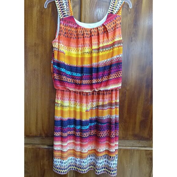 ENFOCUS STUDIO Womens Size 12 Sleeveless Tribal Striped Blouson Dress Aztec Boho - Picture 2 of 11